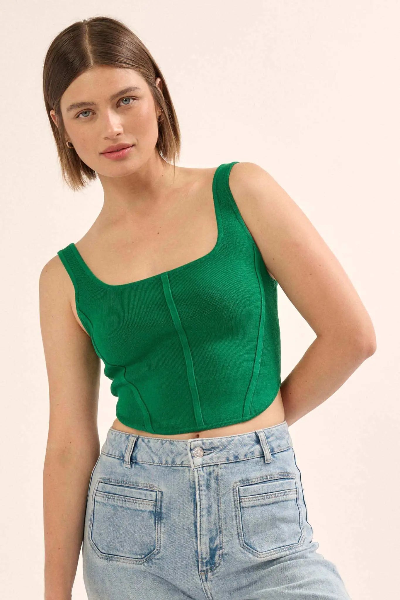 Shaper Fit Square Neck Rib-Knit Corset Tank Top