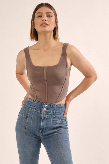 Shaper Fit Square Neck Rib-Knit Corset Tank Top