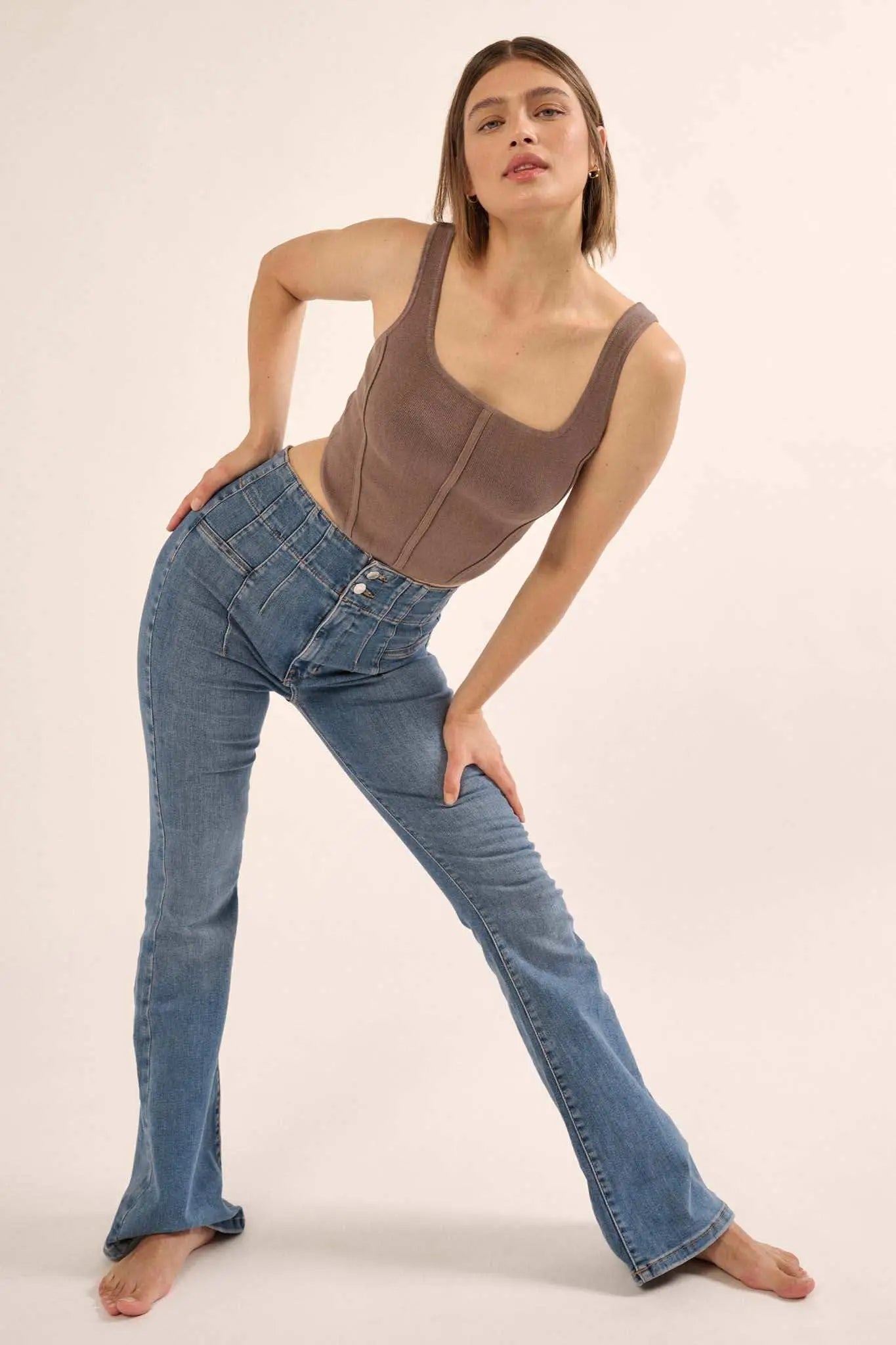 Shaper Fit Square Neck Rib-Knit Corset Tank Top