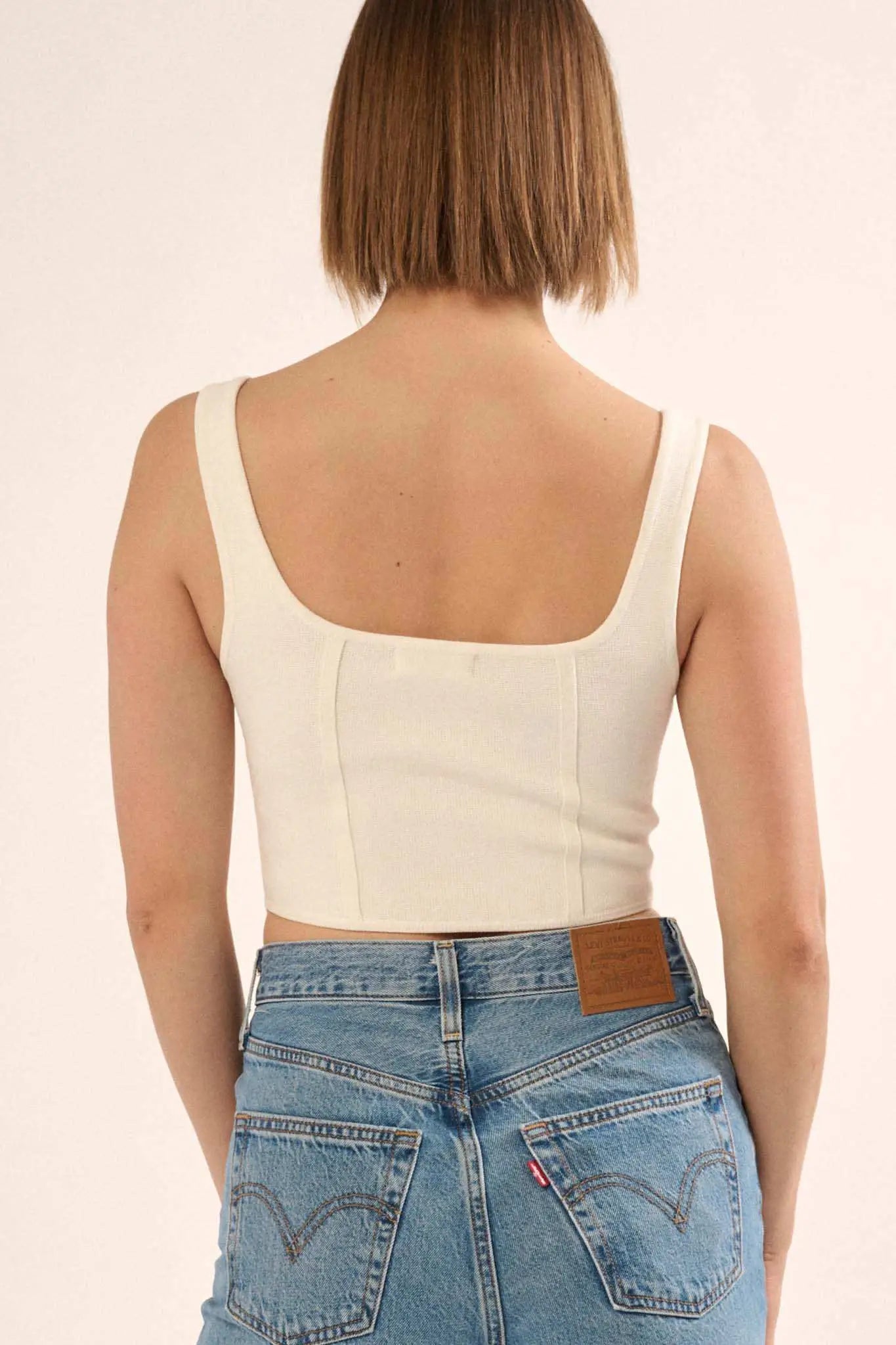 Shaper Fit Square Neck Rib-Knit Corset Tank Top