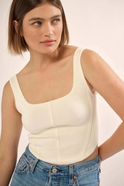 Shaper Fit Square Neck Rib-Knit Corset Tank Top