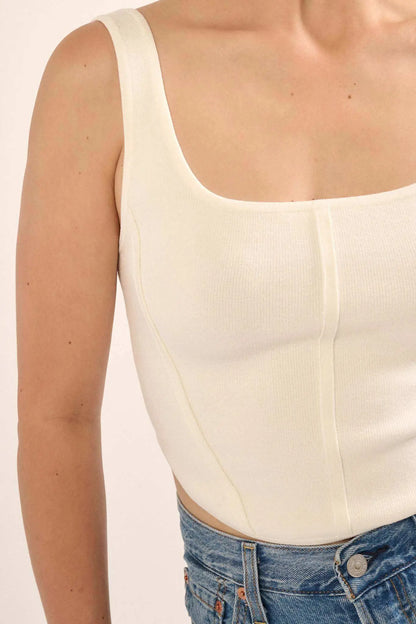 Shaper Fit Square Neck Rib-Knit Corset Tank Top