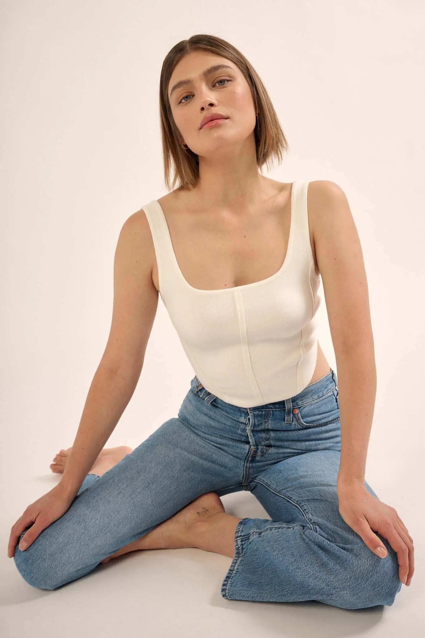 Shaper Fit Square Neck Rib-Knit Corset Tank Top