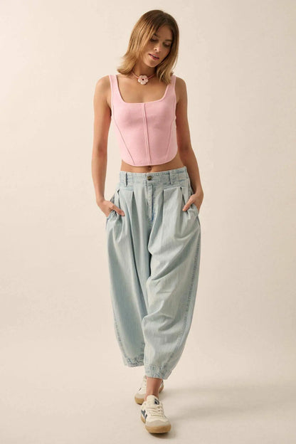 Shaper Fit Square Neck Rib-Knit Corset Tank Top