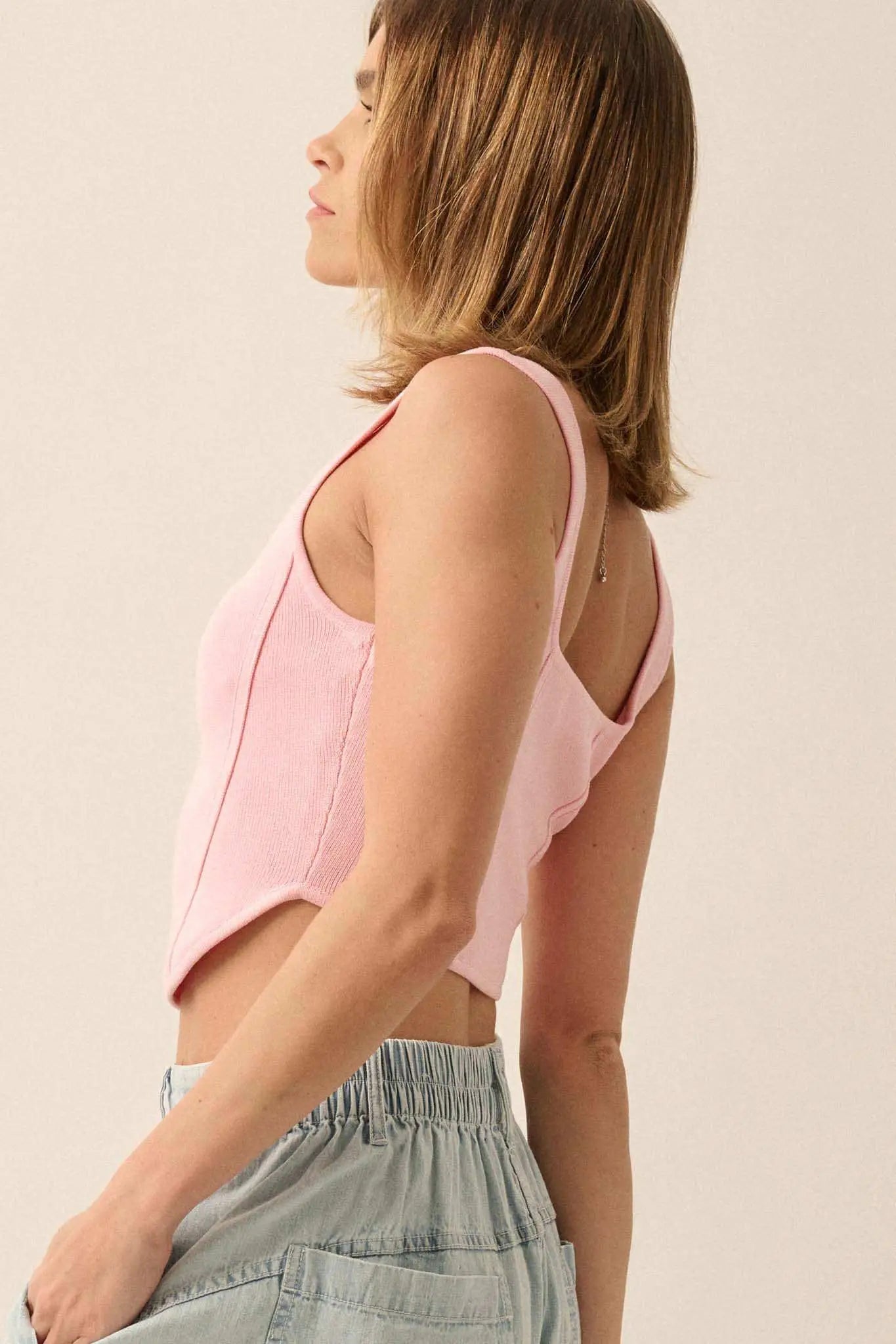 Shaper Fit Square Neck Rib-Knit Corset Tank Top