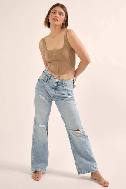 Shaper Fit Square Neck Rib-Knit Corset Tank Top