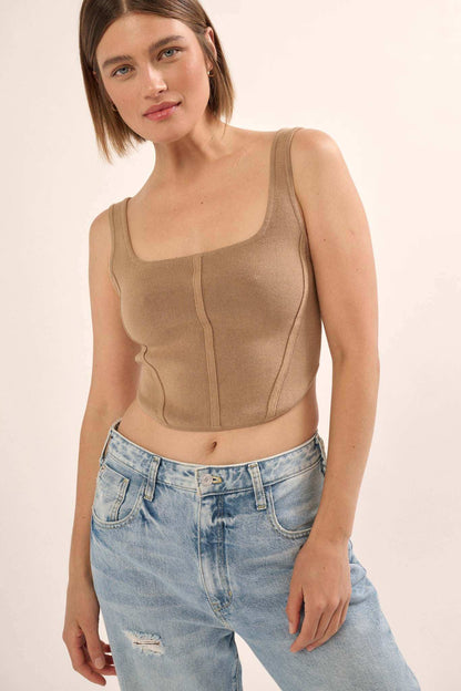 Shaper Fit Square Neck Rib-Knit Corset Tank Top