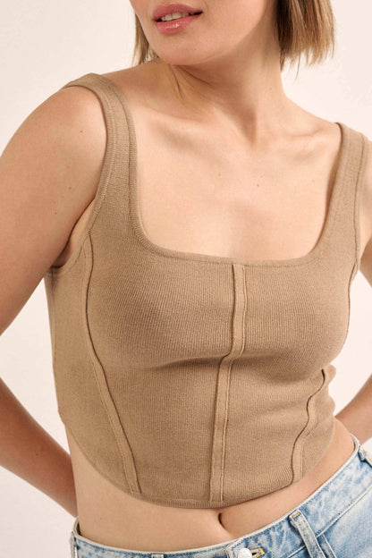Shaper Fit Square Neck Rib-Knit Corset Tank Top