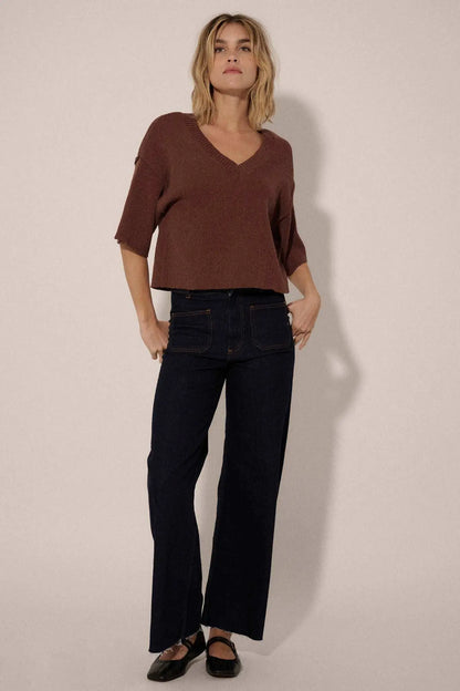New Narrative Short-Sleeve V-Neck Sweater