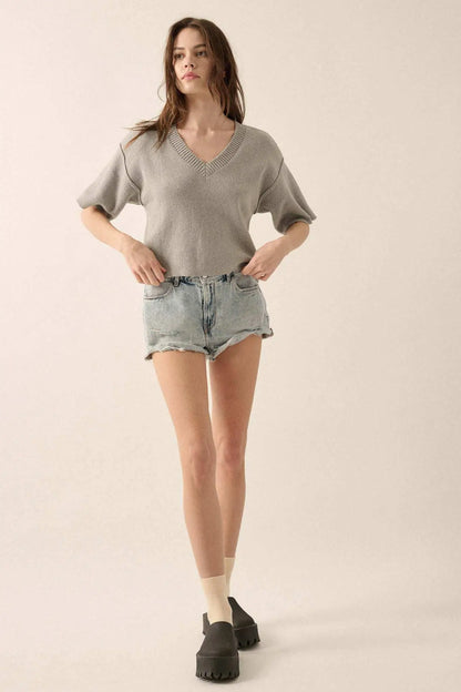 New Narrative Short-Sleeve V-Neck Sweater