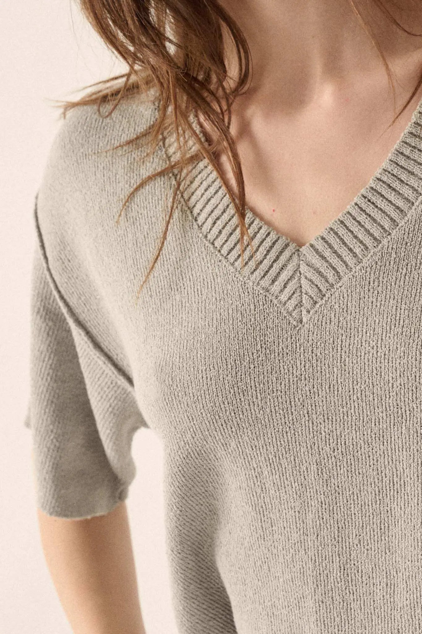 New Narrative Short-Sleeve V-Neck Sweater