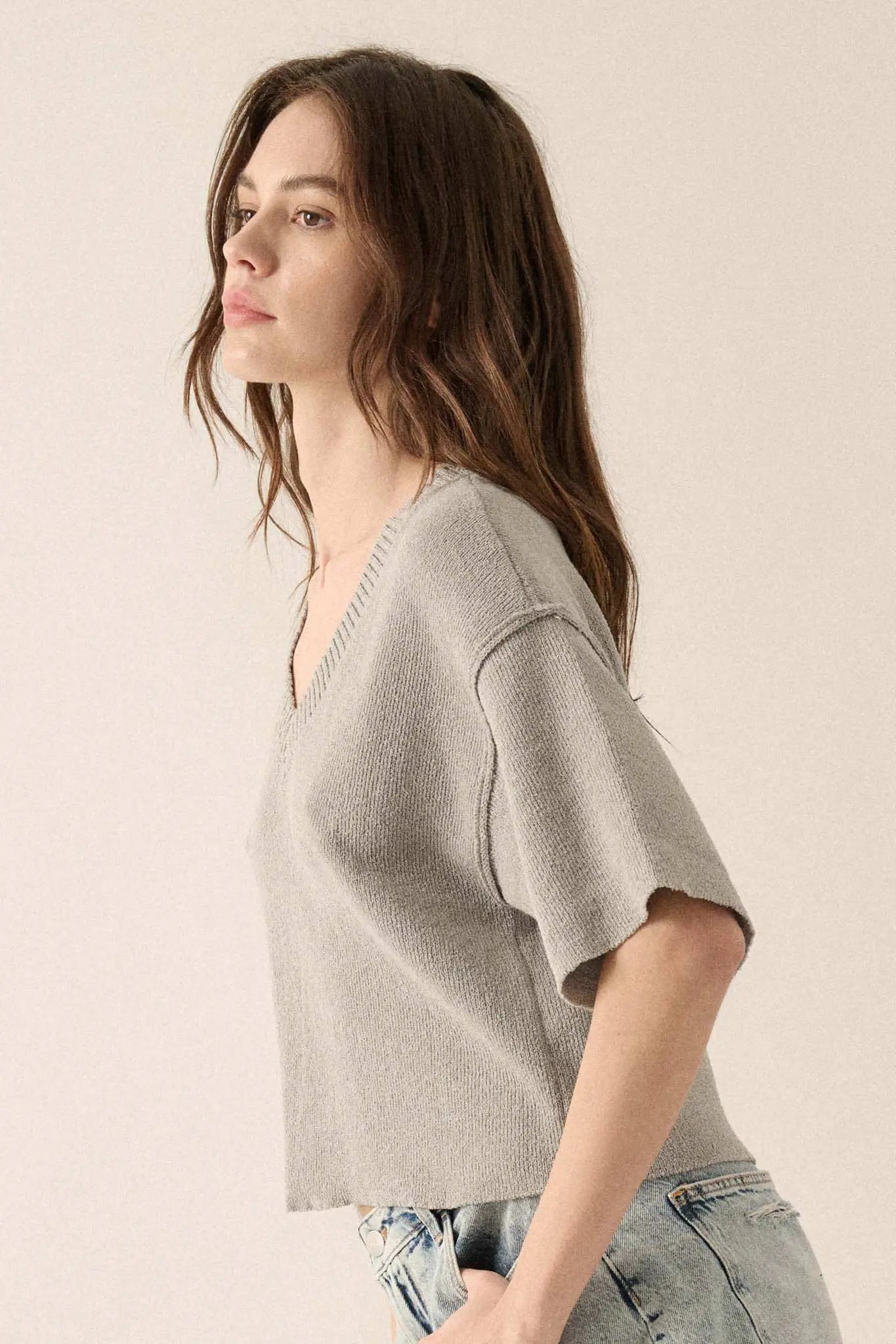 New Narrative Short-Sleeve V-Neck Sweater