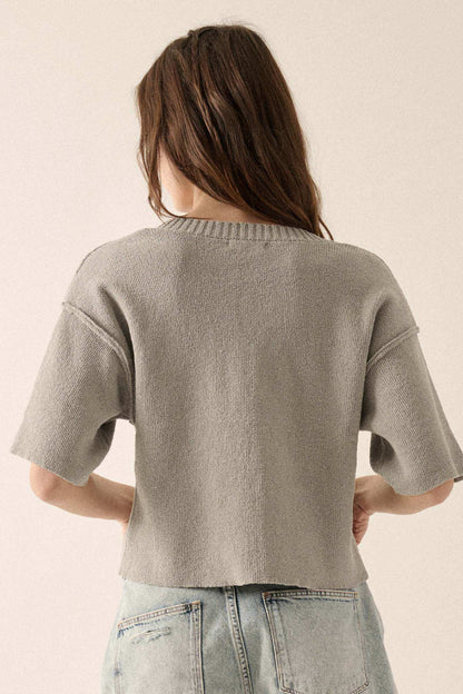 New Narrative Short-Sleeve V-Neck Sweater