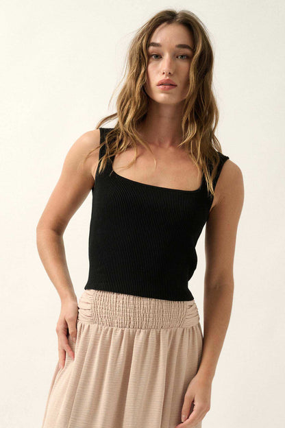 Shaper Fit Square Neck Rib-Knit Tank Top