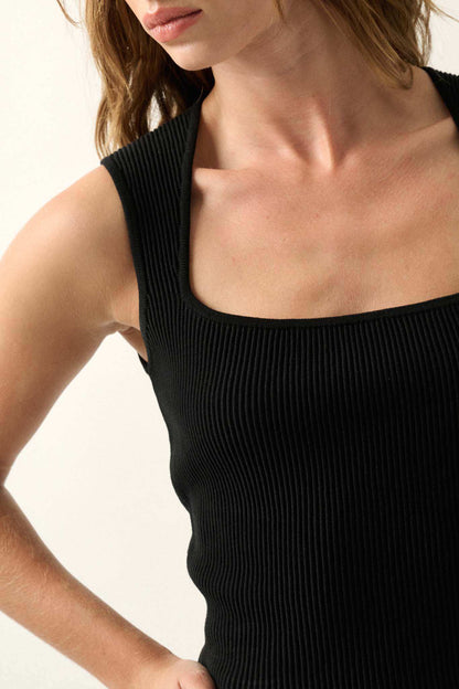 Shaper Fit Square Neck Rib-Knit Tank Top