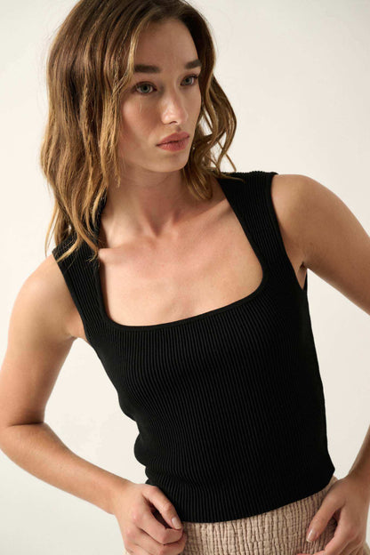 Shaper Fit Square Neck Rib-Knit Tank Top