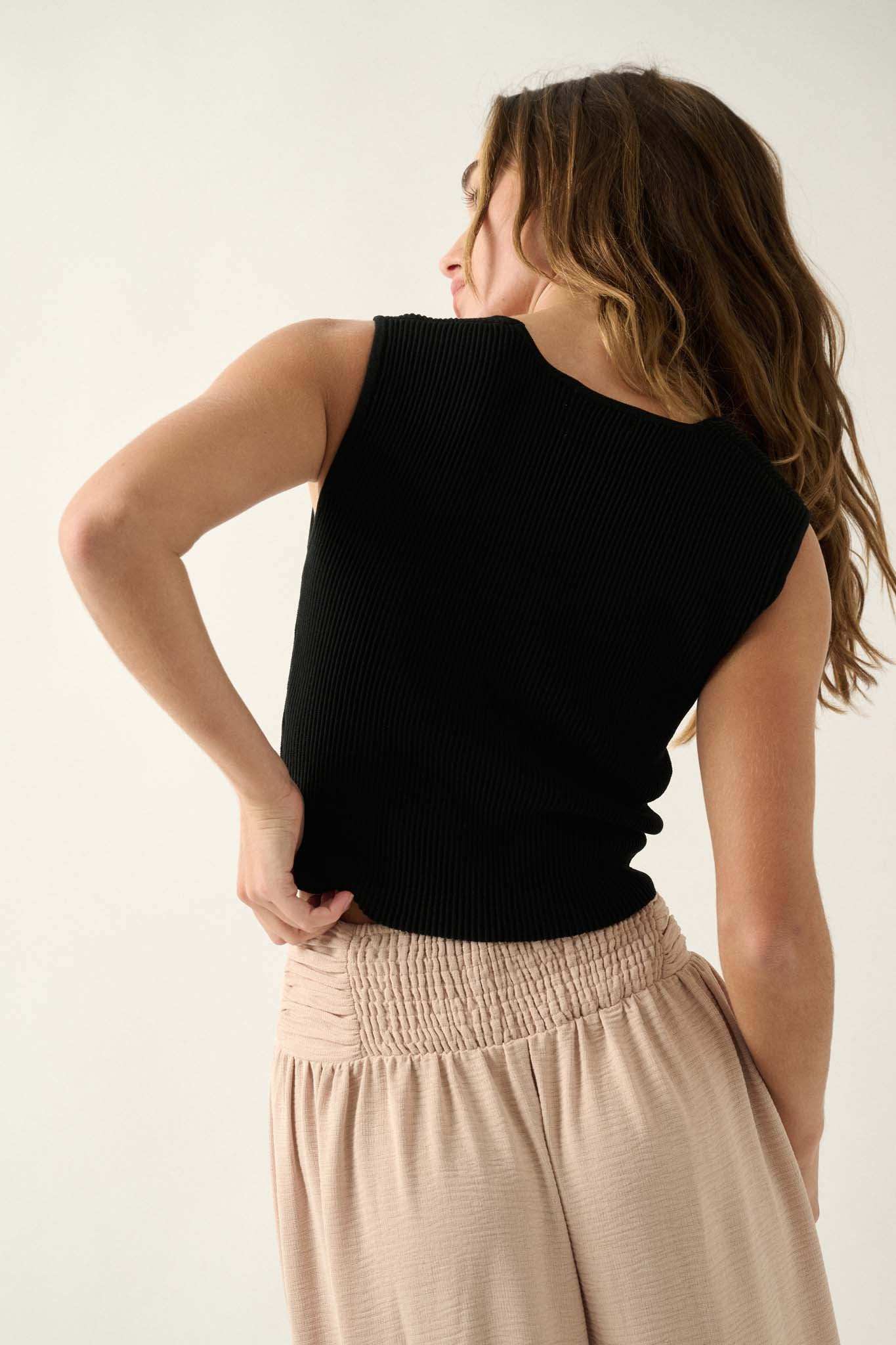 Shaper Fit Square Neck Rib-Knit Tank Top