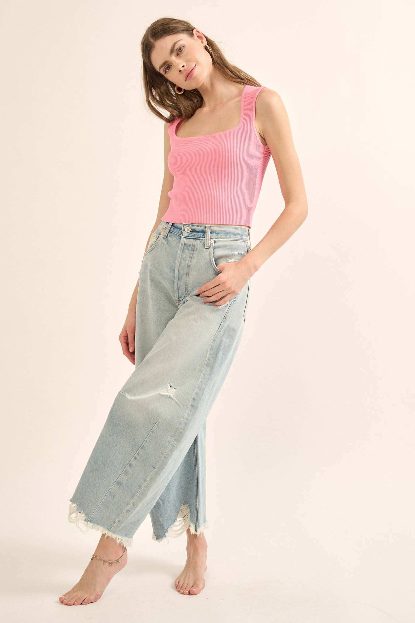 Shaper Fit Square Neck Rib-Knit Tank Top