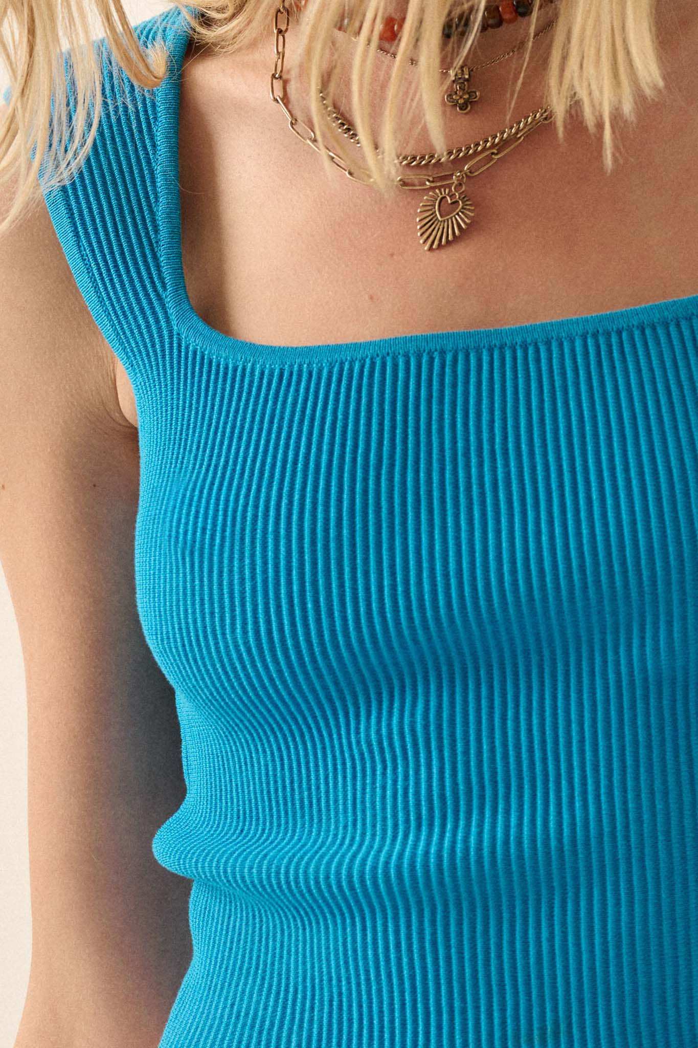 Shaper Fit Square Neck Rib-Knit Tank Top