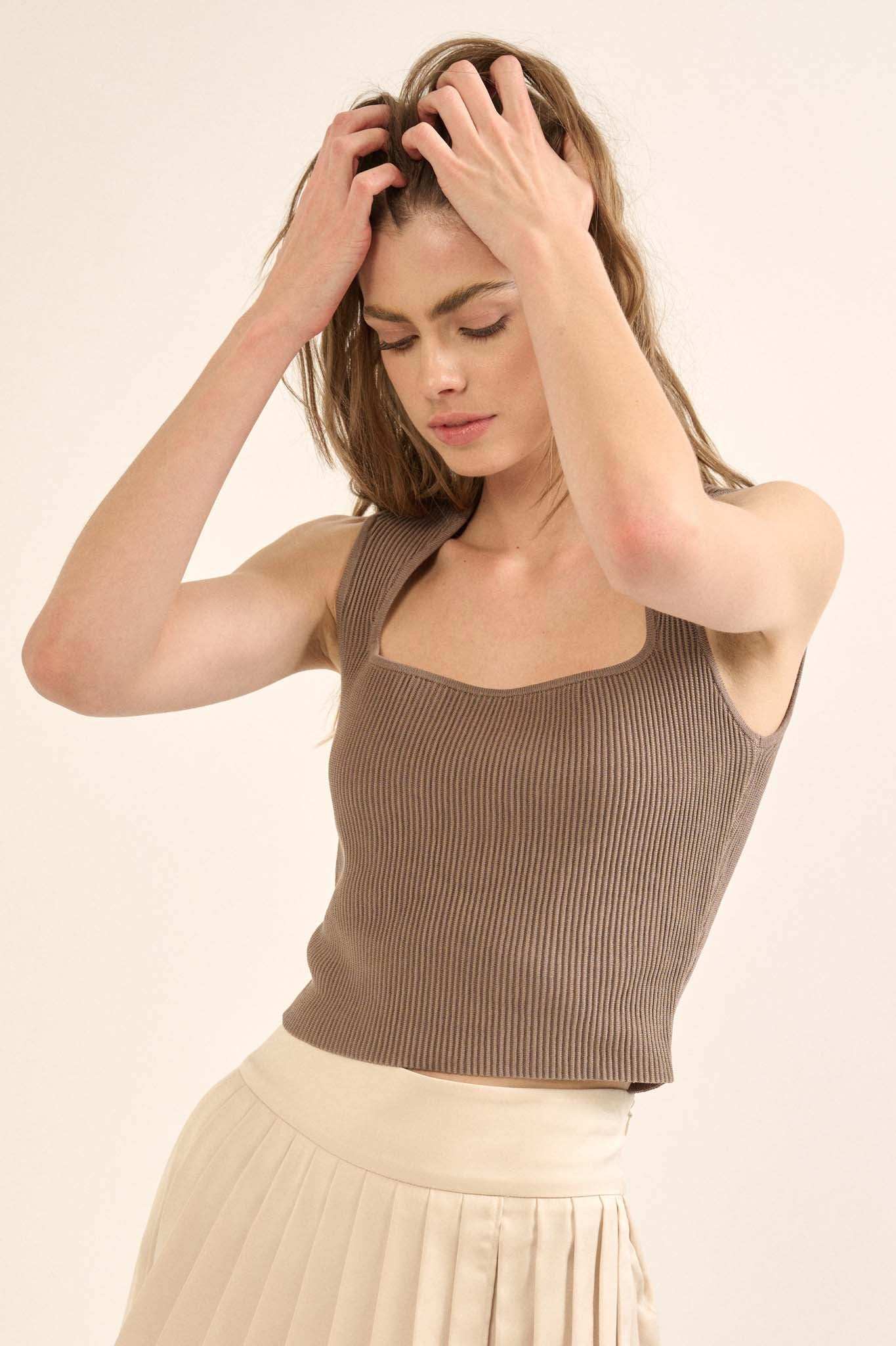 Shaper Fit Square Neck Rib-Knit Tank Top