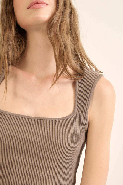 Shaper Fit Square Neck Rib-Knit Tank Top