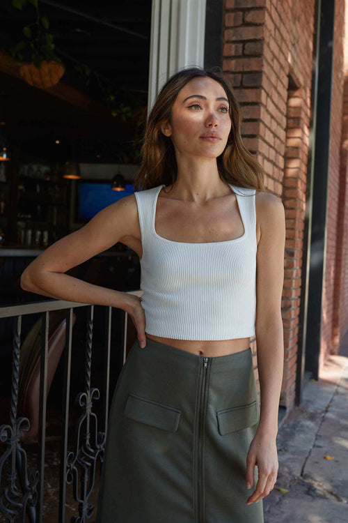 Shaper Fit Square Neck Rib-Knit Tank Top