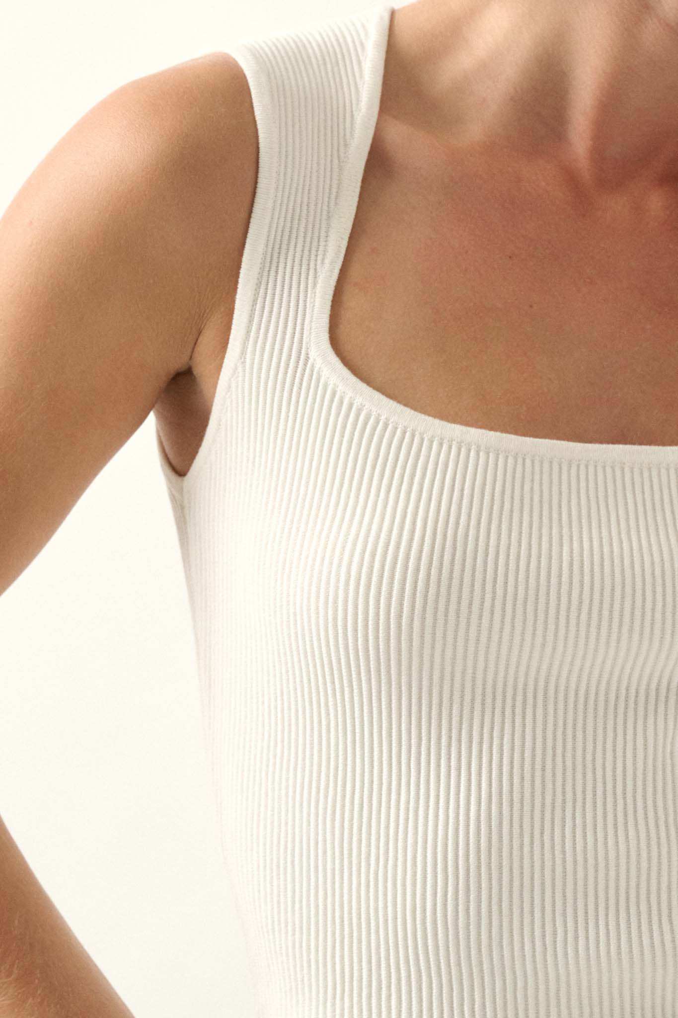 Shaper Fit Square Neck Rib-Knit Tank Top