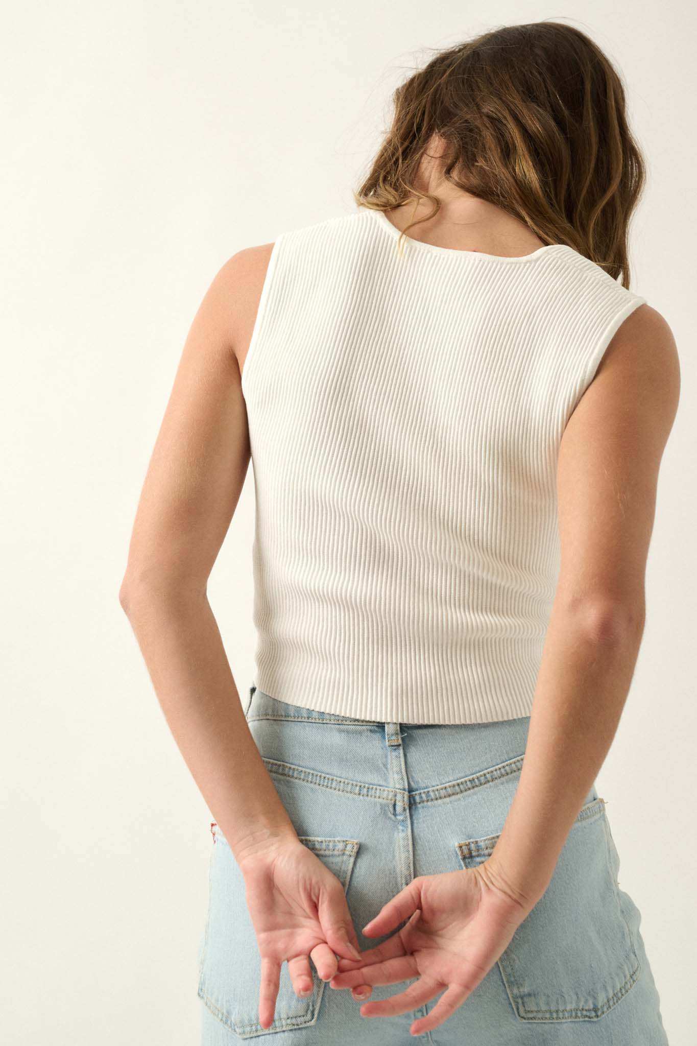 Shaper Fit Square Neck Rib-Knit Tank Top
