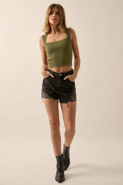 Shaper Fit Square Neck Rib-Knit Tank Top
