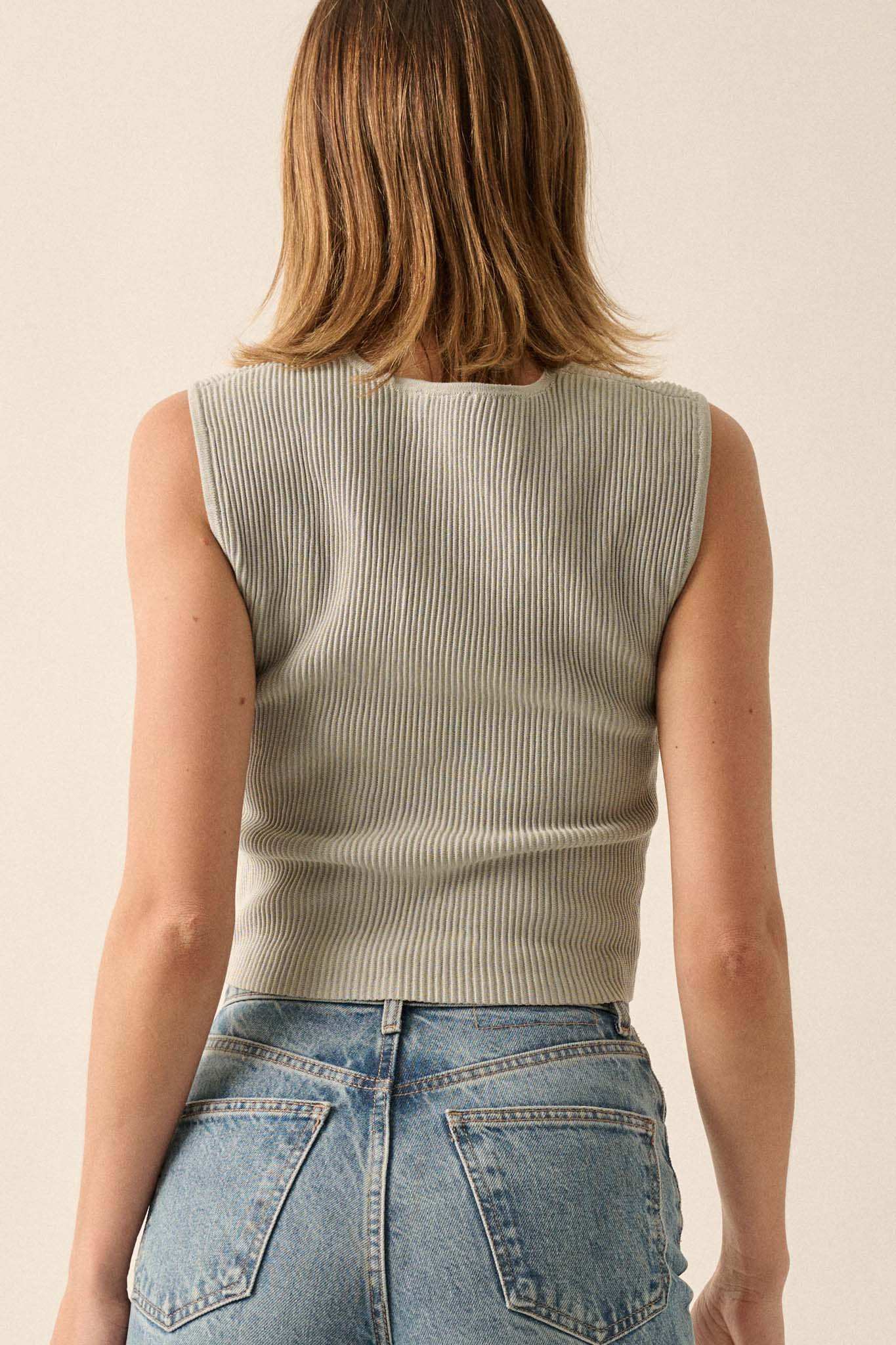 Shaper Fit Square Neck Rib-Knit Tank Top
