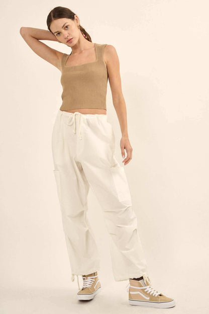 Shaper Fit Square Neck Rib-Knit Tank Top