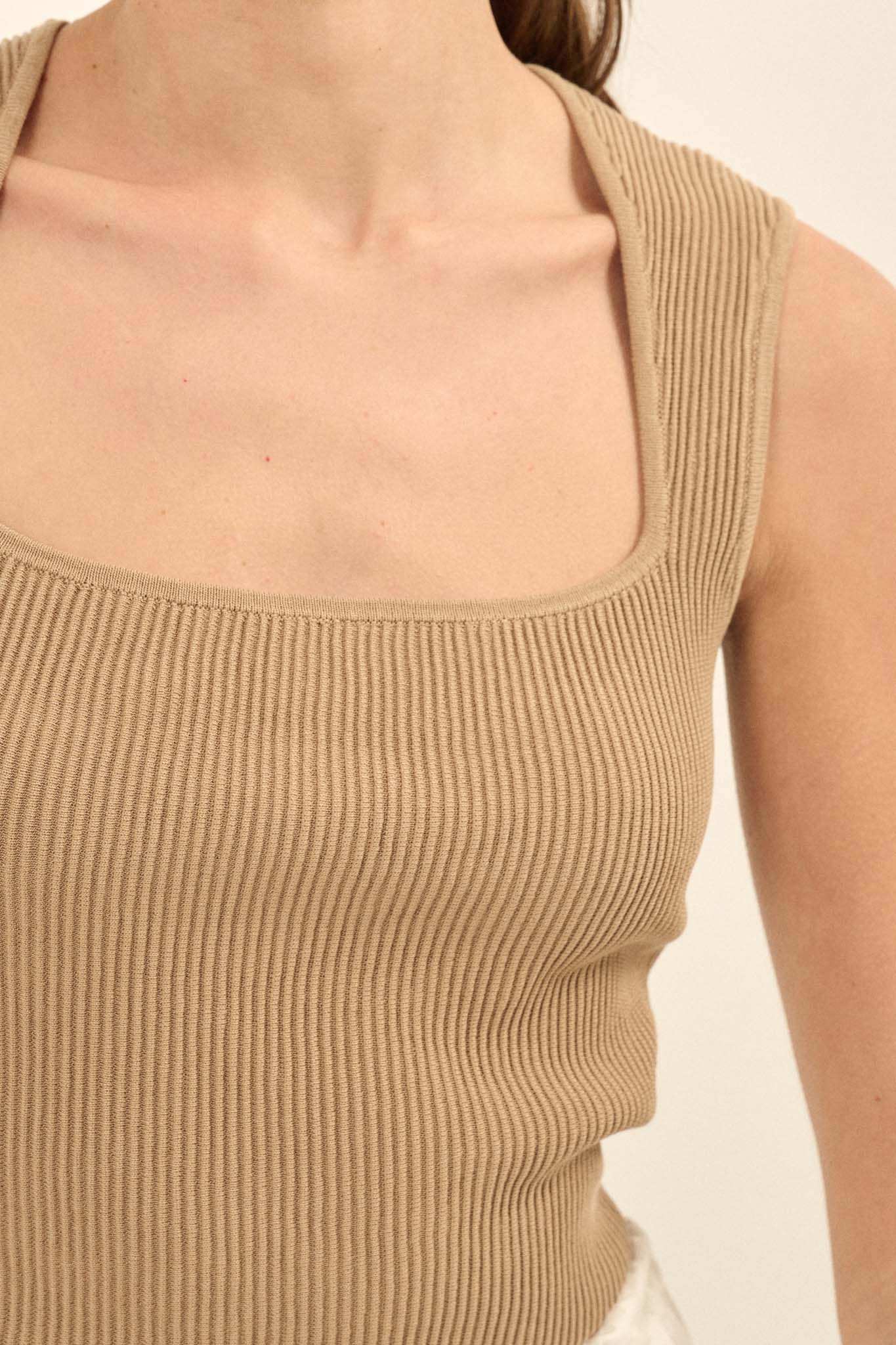 Shaper Fit Square Neck Rib-Knit Tank Top