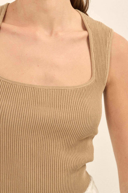 Shaper Fit Square Neck Rib-Knit Tank Top
