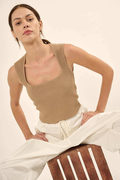 Shaper Fit Square Neck Rib-Knit Tank Top