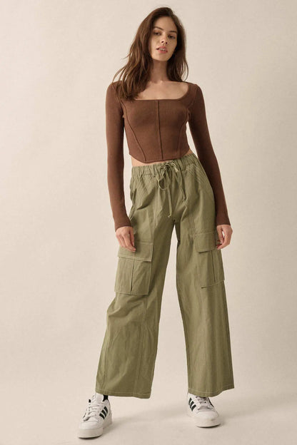 Shaper Fit Rib-Knit Cropped Long-Sleeve Corset Top