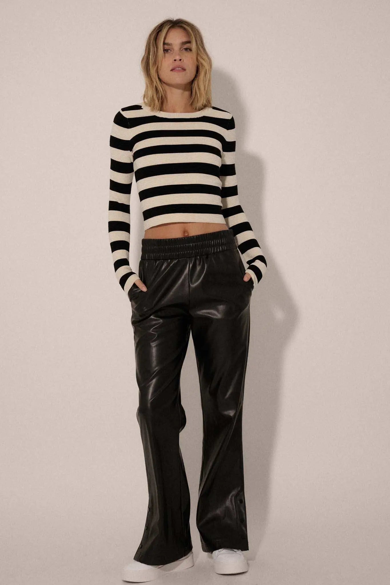 Shaper Fit Striped Long-Sleeve Rib-Knit Top