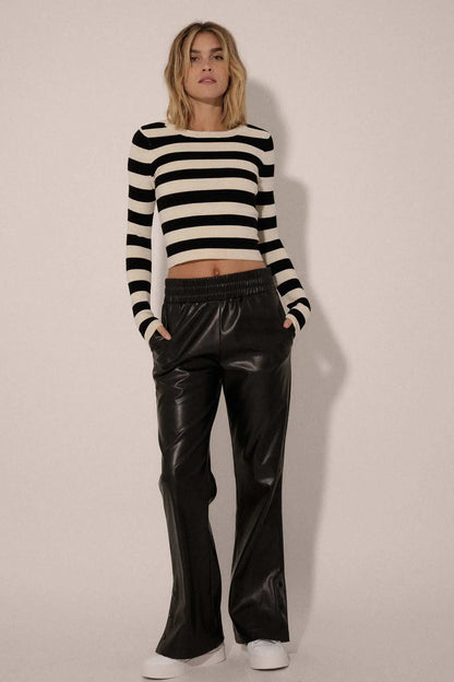 Shaper Fit Striped Long-Sleeve Rib-Knit Top