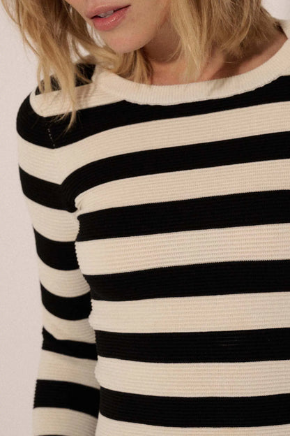 Shaper Fit Striped Long-Sleeve Rib-Knit Top