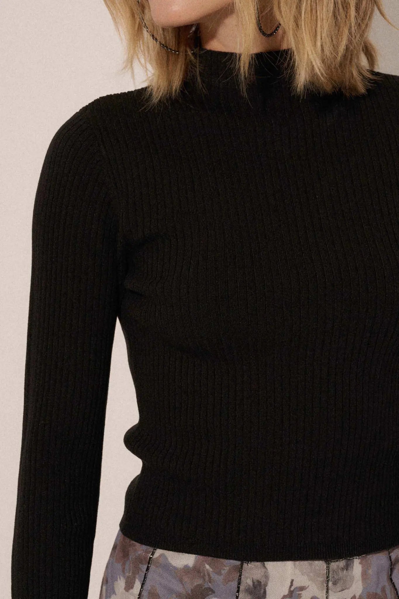 Shaper Fit Mock Neck Long-Sleeve Rib-Knit Top