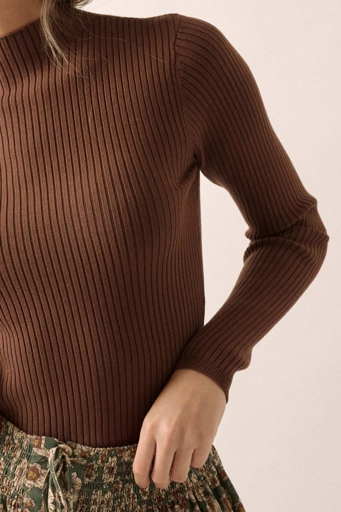 Shaper Fit Mock Neck Long-Sleeve Rib-Knit Top