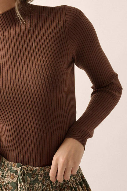 Shaper Fit Mock Neck Long-Sleeve Rib-Knit Top