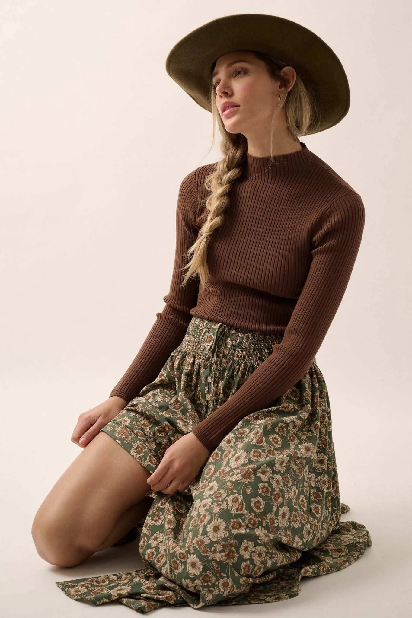 Shaper Fit Mock Neck Long-Sleeve Rib-Knit Top