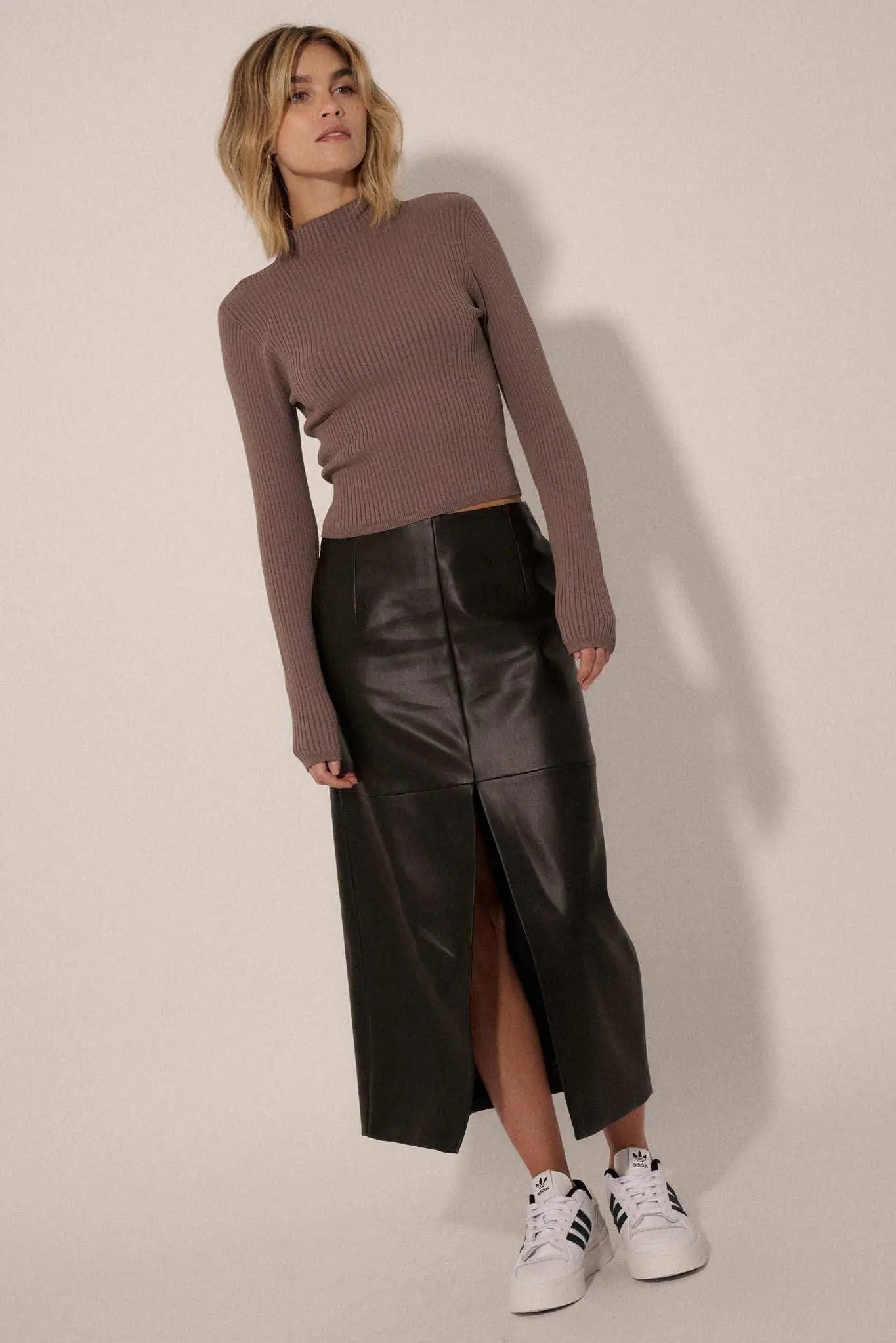 Shaper Fit Mock Neck Long-Sleeve Rib-Knit Top