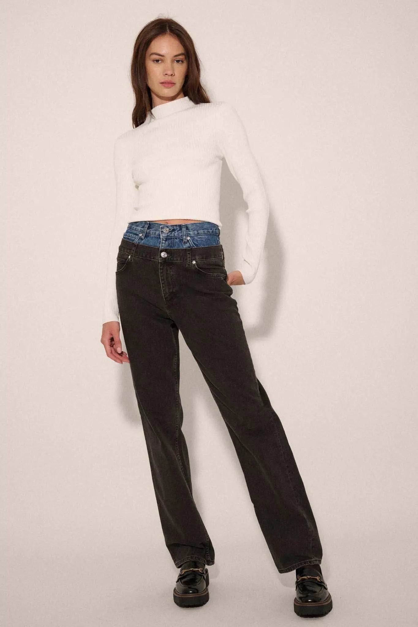 Shaper Fit Mock Neck Long-Sleeve Rib-Knit Top