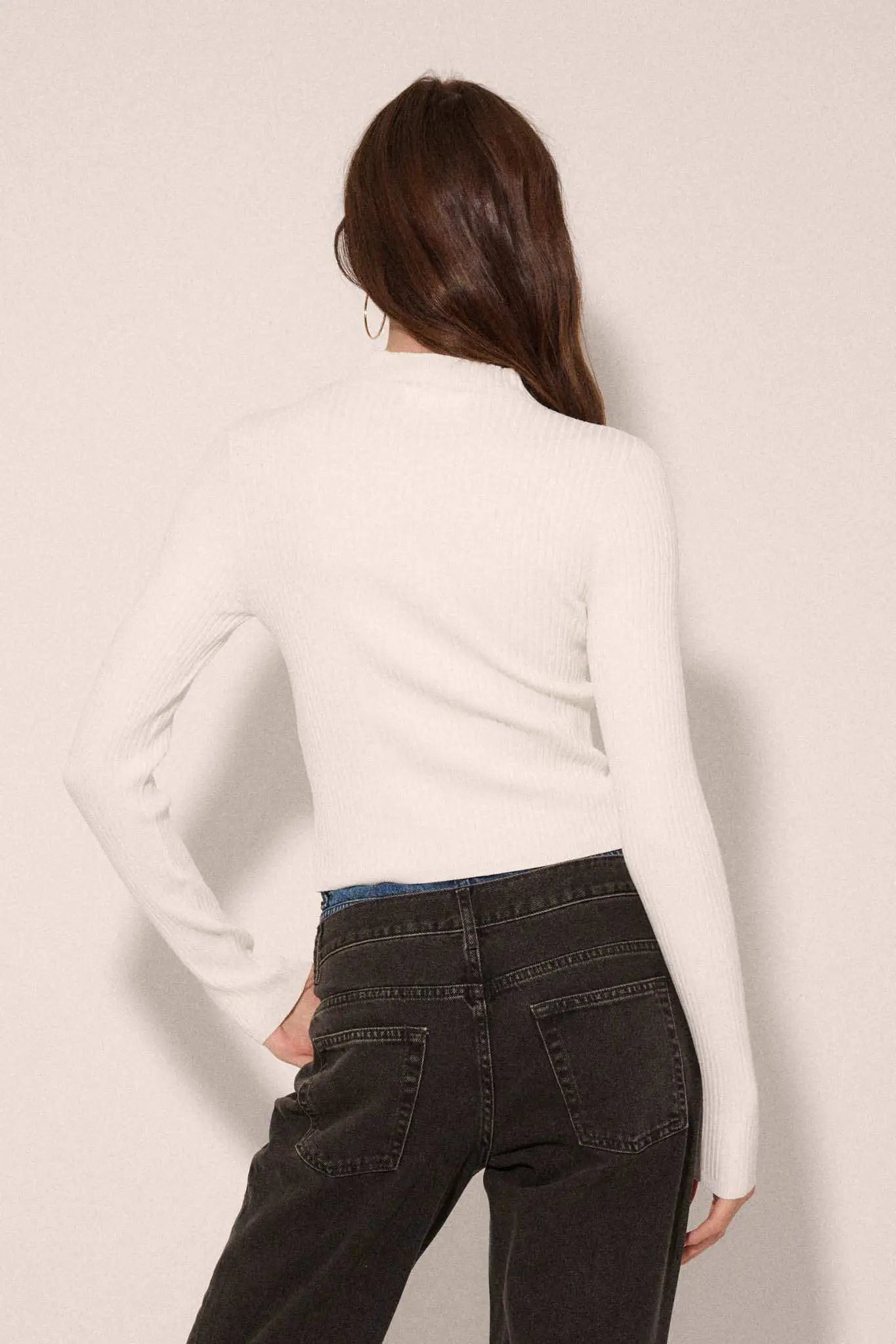 Shaper Fit Mock Neck Long-Sleeve Rib-Knit Top