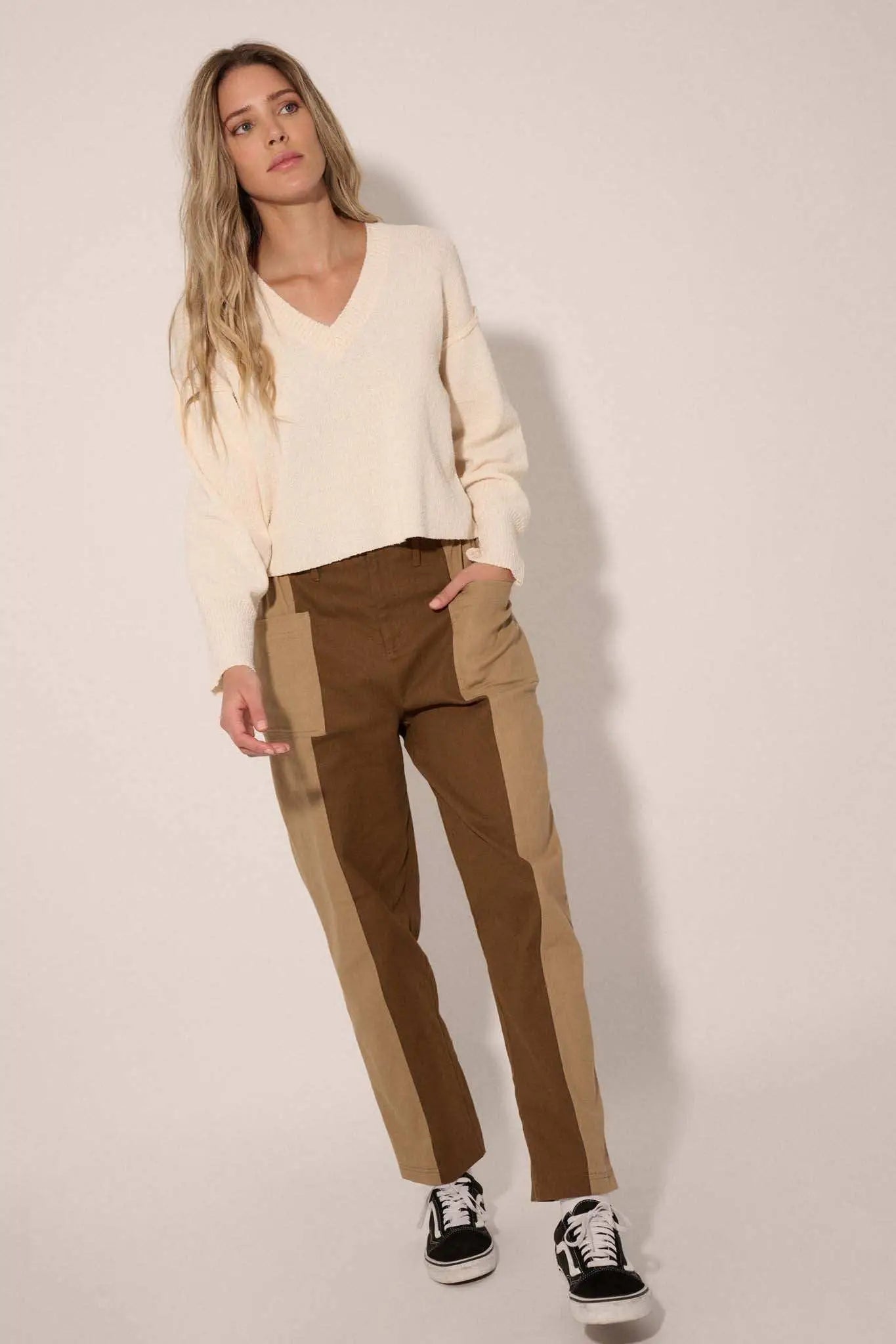 Make It Last Textured Exposed-Seam V-Neck Sweater