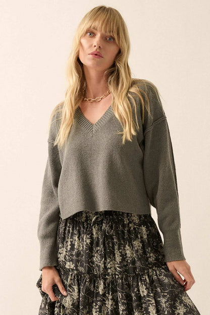 Make It Last Textured Exposed-Seam V-Neck Sweater