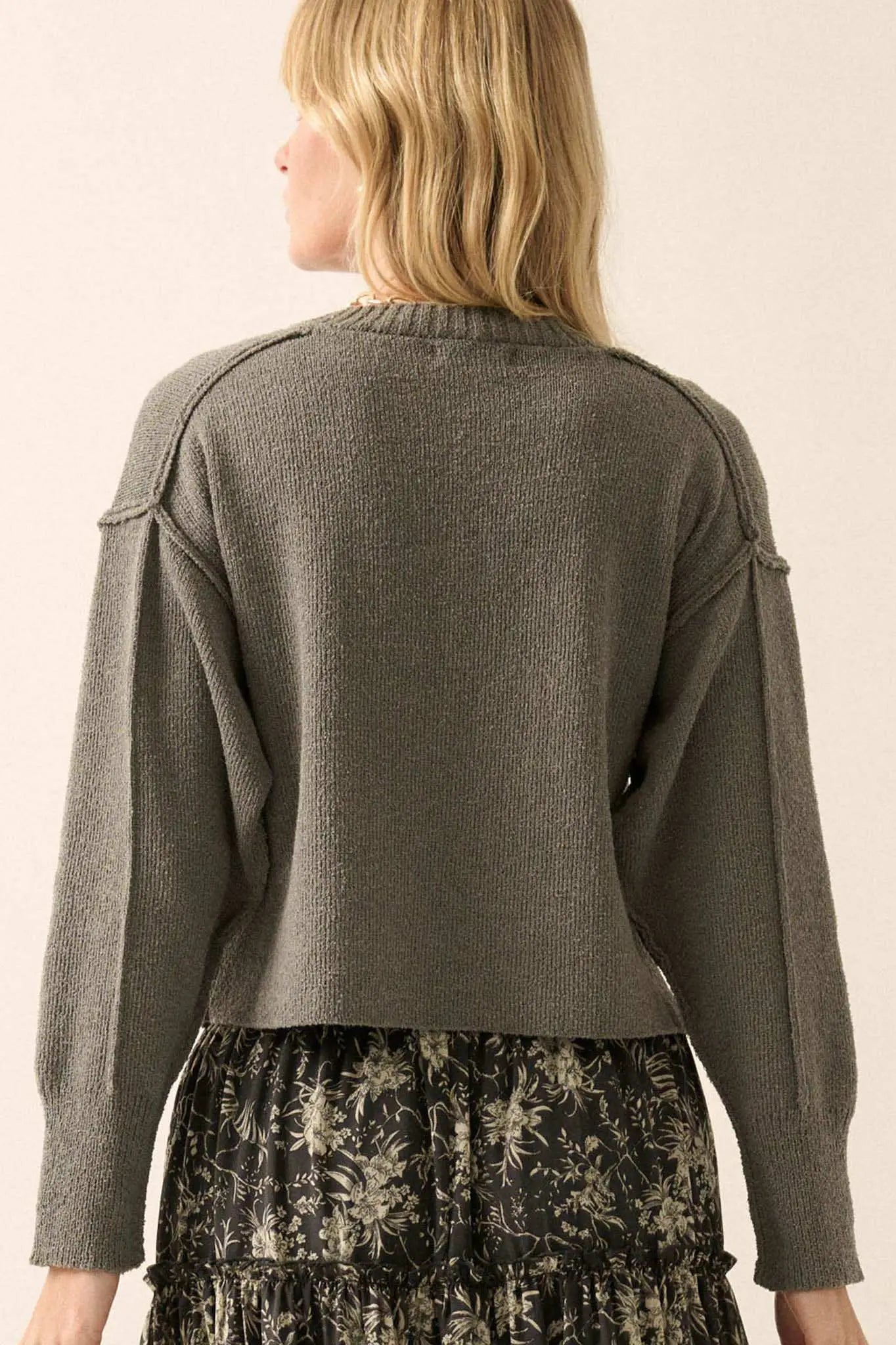 Make It Last Textured Exposed-Seam V-Neck Sweater