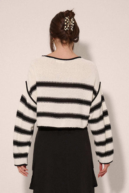 Believe the Stripe Exposed-Seam Cropped Sweater