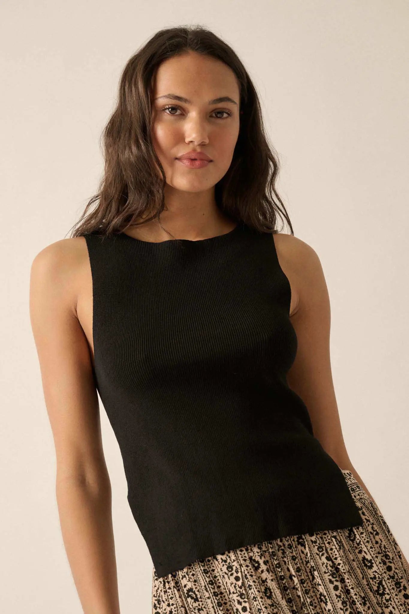 Shaper Fit Rib-Knit Boatneck Sleeveless Shift Top